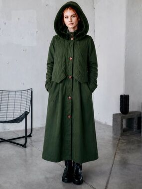 Luxury Forest Green Oversized Maxi Coat Fox Fur Hood Quilted Winter Jacket